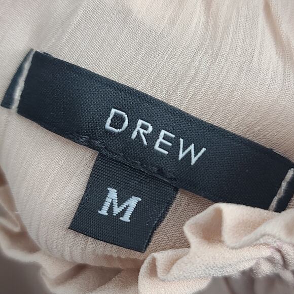 Drew Blouse Pale Pink Peekaboo Mock Neck Top Medium Silk Ruffle Sleeve - Picture 2 of 9